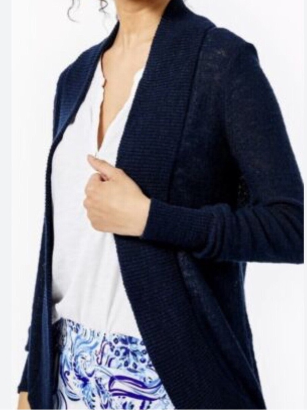 Lilly Pulitzer Amalie Open-Front Cardigan Sweater in True Navy Blue